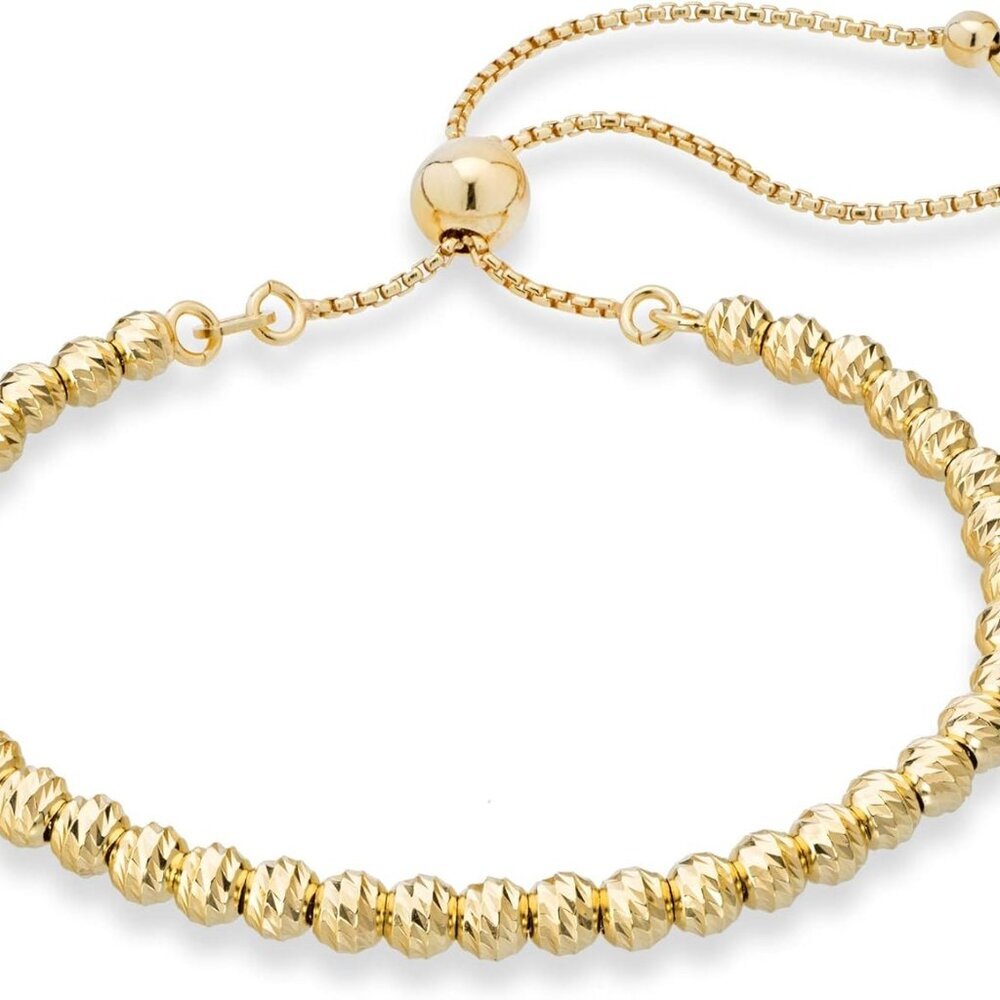 Silver Or Gold Plated Diamond Bead Bolo Bracelet For Women Adjustable